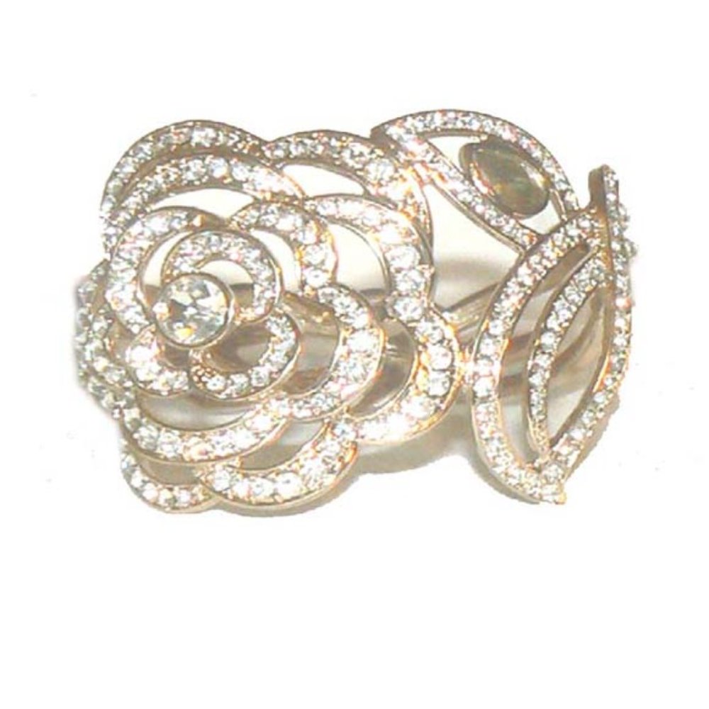 Gold with Rhinestones Spring Cuff Bracelet - Picture 2 of 2